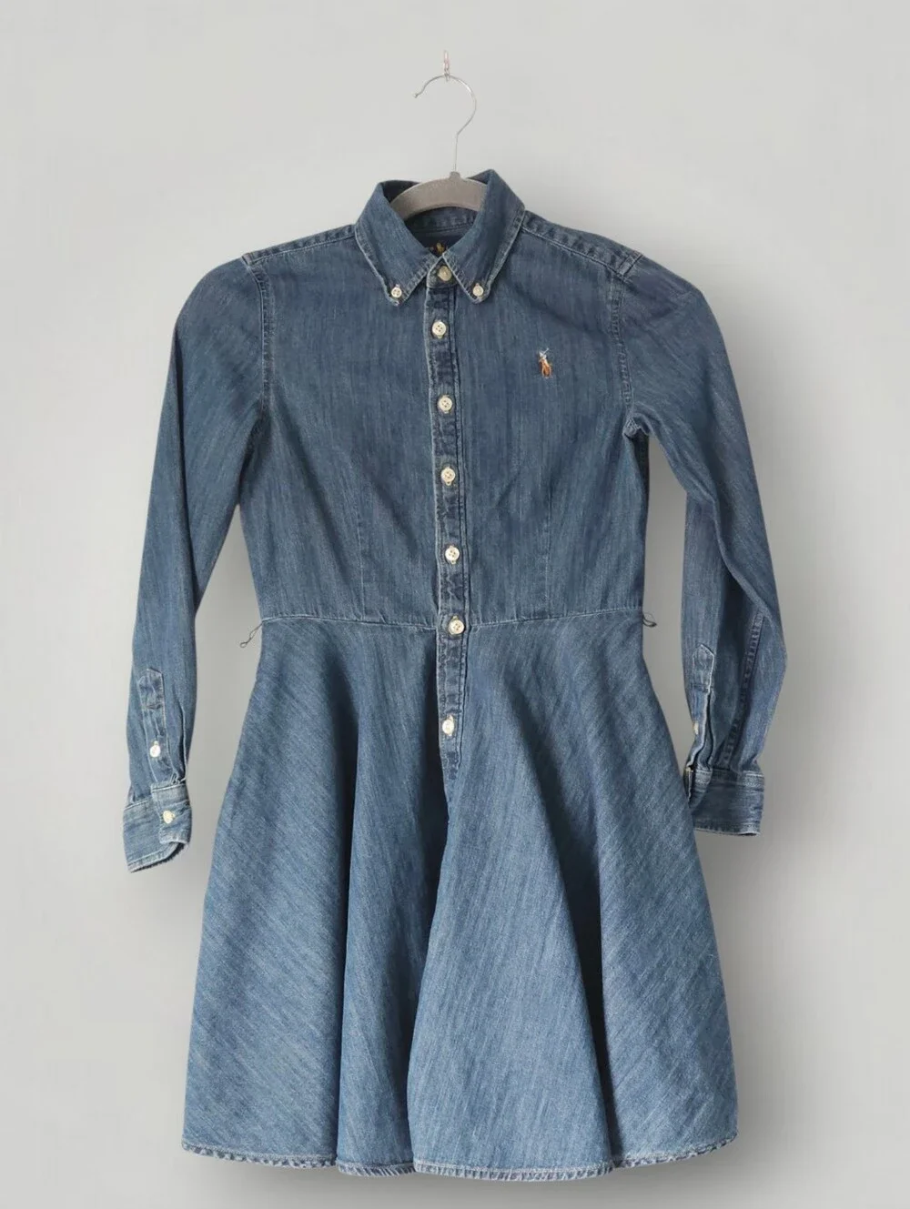 Polo Ralph Lauren Girls 10 Denim Shirt Dress Long Sleeve Fit Flare Button Front